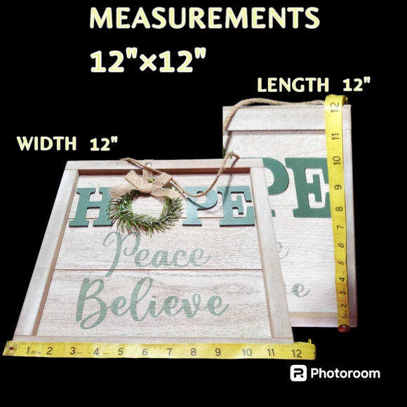 Sentiment with Burlap Bow Wreath Wall Decor, 12"×12" frame, (HOPE/LOVE) … - Picture 4 of 7